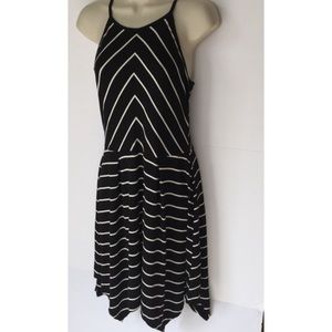 Asymmetric Hem Black & White Striped Dress